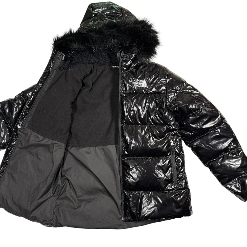 The North Face 600 Down Jacket Girls XXL 18/20 Shiny Black Fur Hood Puffer Youth